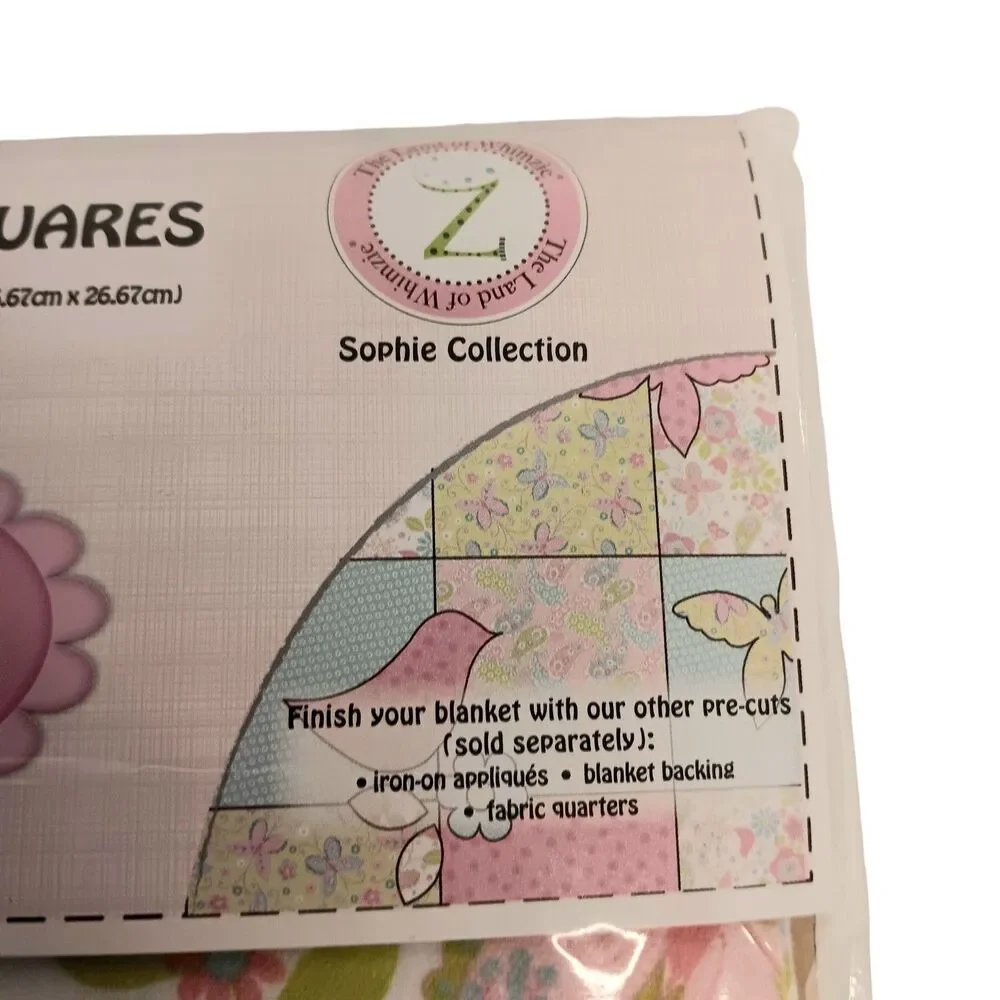 Land of Whimzie Baby Blanket Kit Fabric & Iron On Flower Butterflies Birds - New